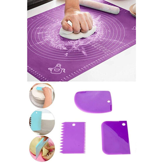 Aygoren Home Silikon Hamur Açma Matı Ölçekli Hamur Açma Altlığı Ve 3lü Hamur Kesici Kazıyıcı Dekoratör Set Hamur Yoğurma Makinesi Fiyatı