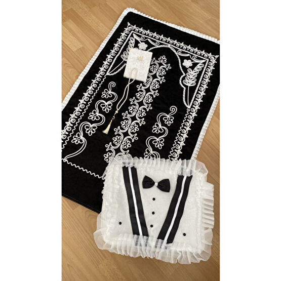 AYHANHOME Damat Figürlü 4 Parça Kadife Seccade Çeyizlik Bohça Gelin Damat Seti 70 x 120 Beden Seccade Fiyatı