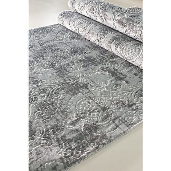 Babil Home Kaymaz Tabanlı Kesme Rulo Kabartmalı Salon Koridor Mutfak Halı Yolluk Ymr Gri 80 x 540 Beden