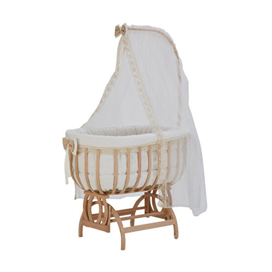 Baby Tech 56x93 CM Saraylı Naturel Ahşap Sepet Beşik + Kahve Dantelli Uyku Seti Bebek Oyun Parkı & Beşikleri Fiyatı