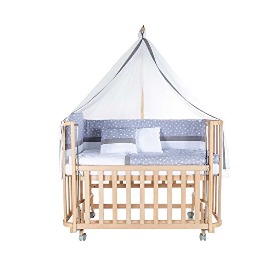 Baby Tech 60x120 CM Modern Anne Yanı Naturel Tekerlekli Beşik + Gri Yıldızlı Uyku Seti Bebek Oyun Parkı & Beşikleri Fiyatı