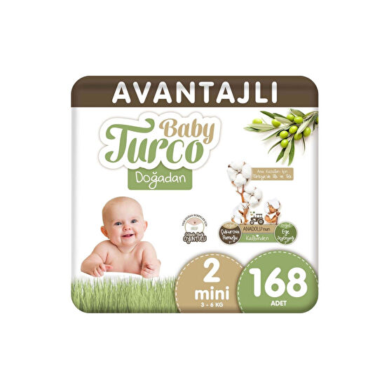 Baby Turco Doğadan Avantajlı Bebek Bezi 2 Numara Mini 168 Adet Bebek Bezi Fiyatı