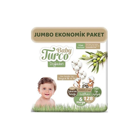 Baby Turco Doğadan Bebek Bezi 6 Beden 16-25 Kg 128 Adet