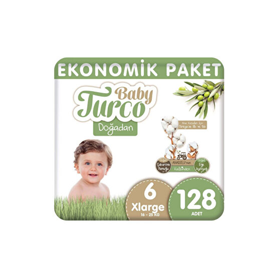 Baby Turco Doğadan Bebek Bezi Ekonomik Paket Xlarge 6 Numara 128 Adet