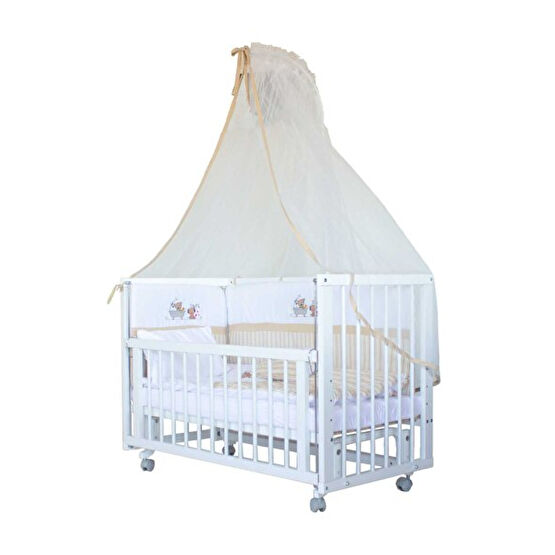 Babycom 60x120 CM Beyaz Rüya Anne Yanı Sallanır Tekerlekli Beşik - Kahve Küvette Ayıcıklı Bebek Oyun Parkı & Beşikleri Fiyatı