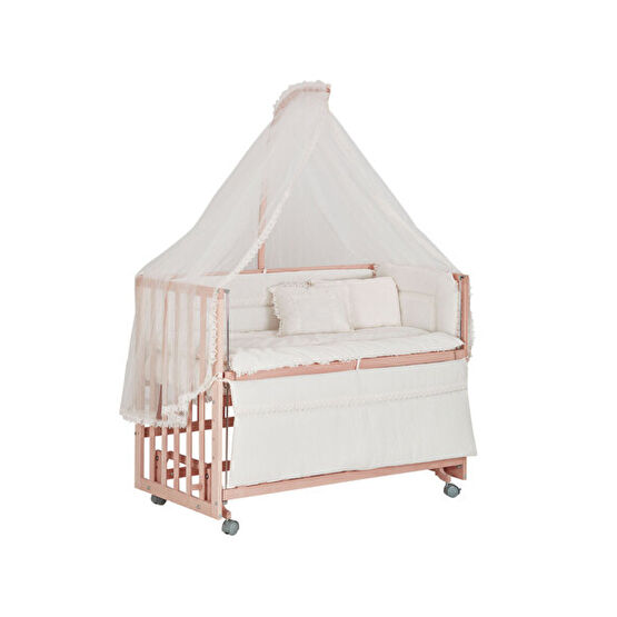 Babycom 60x120 CM Doğal Ahşap Boyasız 4 Kademeli Anne Yanı Tekerlekli Beşik + Krem Uyku Seti Bebek Oyun Parkı & Beşikleri Fiyatı