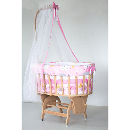 Babycom 63x98 CM Naturel Boyasız Ahşap Sepet Beşik + Pembe Rüya Uyku Seti Bebek Oyun Parkı & Beşikleri Fiyatı