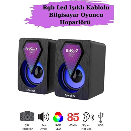Bakeey Bilgisayar Hoparlörü Rgb LED Işıklı Laptop Gaming Oyuncu Hoparlörü 1+1 Ses Sistemi Spreaker - Renkli Docking Hoparlör Fiyatı