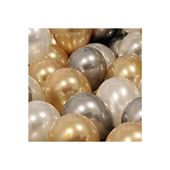 BalonEvi 30 Adet Metalik Sedefli Gold-gümüş Gri-beyaz Balon