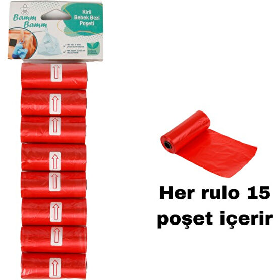 Bamm Bamm Kirli Bebek Bezi Poşeti Çanta Boy Kırmızı 8 Rulo (120 Adet) Çöp Poşetleri Fiyatı