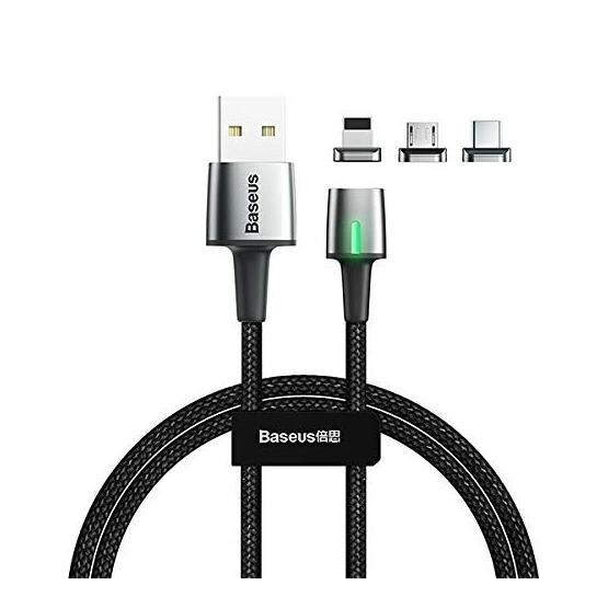 Baseus Siyah 1 mt USB Type C & Lightning & Micro USB Şarj Data Aktarım Kablosu