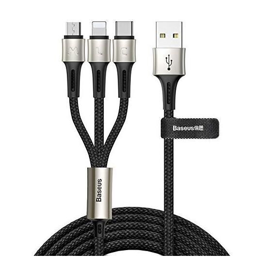 Baseus Siyah 1 mt USB Type C & Lightning & Micro USB Şarj Data Aktarım Kablosu