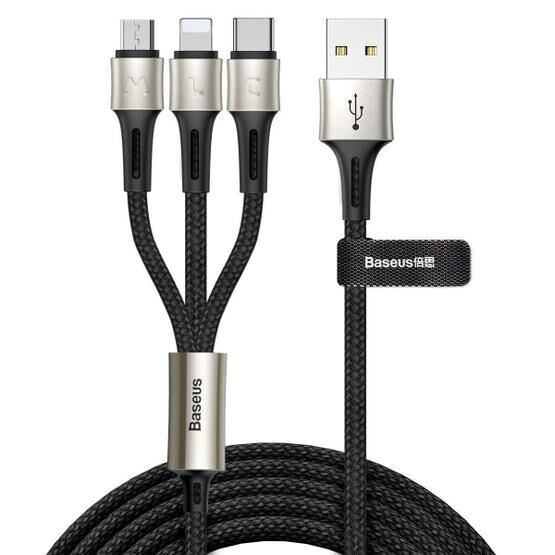 Baseus Siyah 1 mt USB Type C & Lightning & Micro USB Şarj Data Aktarım Kablosu