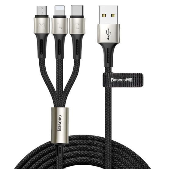 Baseus Siyah 1 mt USB Type C & Lightning & Micro USB Şarj Data Aktarım Kablosu