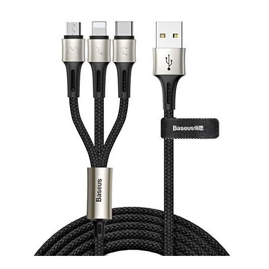 Baseus Siyah 1 mt USB Type C & Lightning & Micro USB Şarj Data Aktarım Kablosu