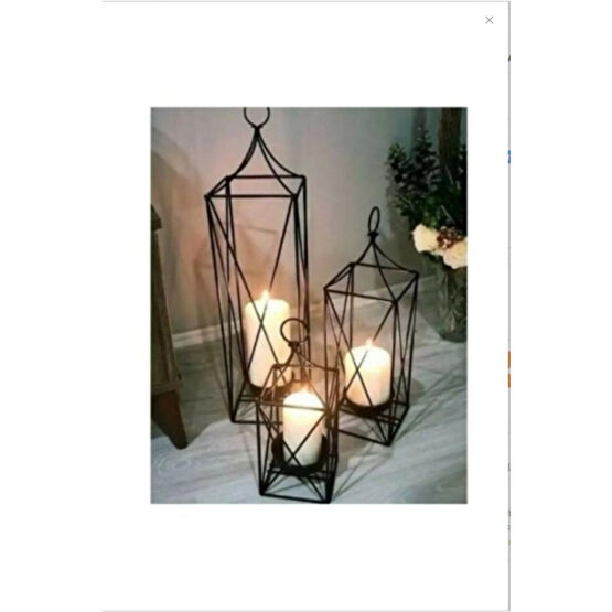 Bastonlu Laisy Dekoratif 3lü Set Ferforje Kafes Fener Mumluk Boyutlar: Boy:64-50-33 En:17-15-13 Şamdan Fiyatı