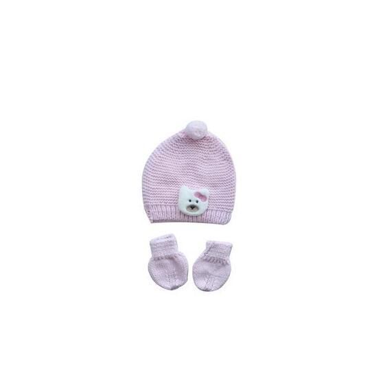 Bebegen Triko Pembe Ayıcıklı Eldiven Bere Set