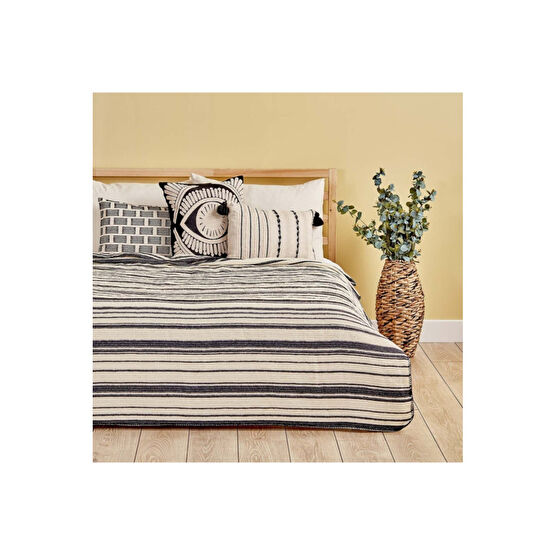 Bella Maison Stripe Pamuklu Çift Kişilik Battaniye Siyah (180X220 CM) Battaniye Fiyatı