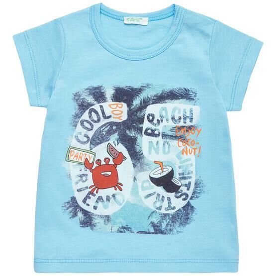 Benetton Gök Mavi Bebek 6-9 Ay Kumsal Fotograf Baskılı Tshirt Bebek T-shirt Fiyatı