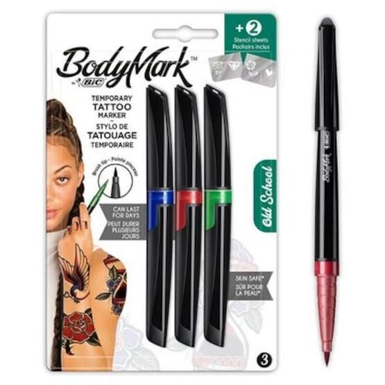 Bic BodyMark Mavi Yeşil Kırmızı 3'lü Blister Geçici Dövme Kalemi