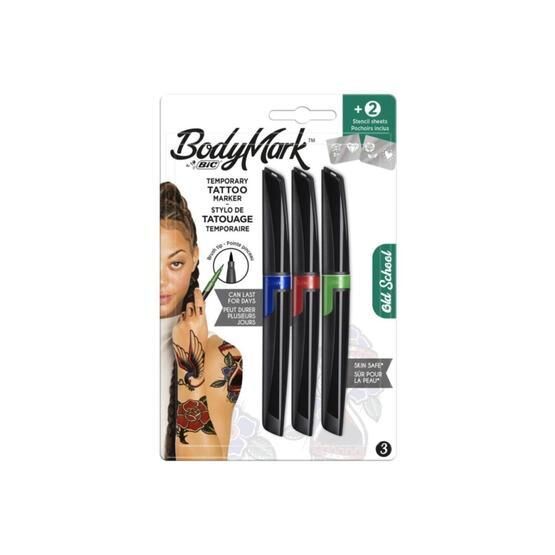 Bic BodyMark Mavi Yeşil Kırmızı 3'lü Blister Geçici Dövme Kalemi