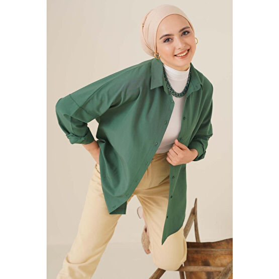 bigmerter 103901 Oversize Basic Tesettür Gömlek - Zümrüt Yeşili 36 Beden Tesettür Giyim Fiyatı