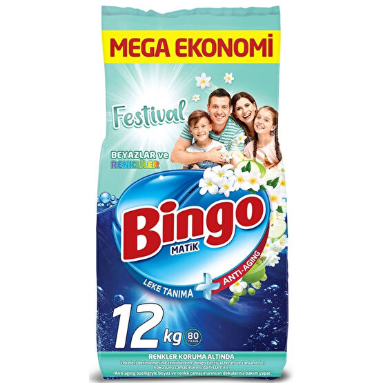 Bingo Matik Festival Renkliler Ve Beyazlar Toz Çamaşır Deterjanı 12 Kg