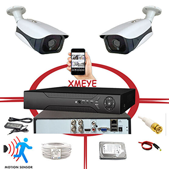 Bises 2 Kameralı Hareket Algılayan 5 MP Lens 36 IR LED Metal Kasa Güvenlik Kamerası Seti Bs537 Güvenlik Kameraları Fiyatı