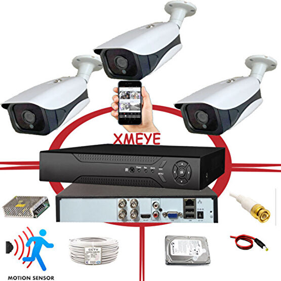 Bises 3 Kameralı Hareket Algılayan 5 MP Lens 36 IR LED Metal Kasa Güvenlik Kamerası Seti Bs538 Güvenlik Kameraları Fiyatı