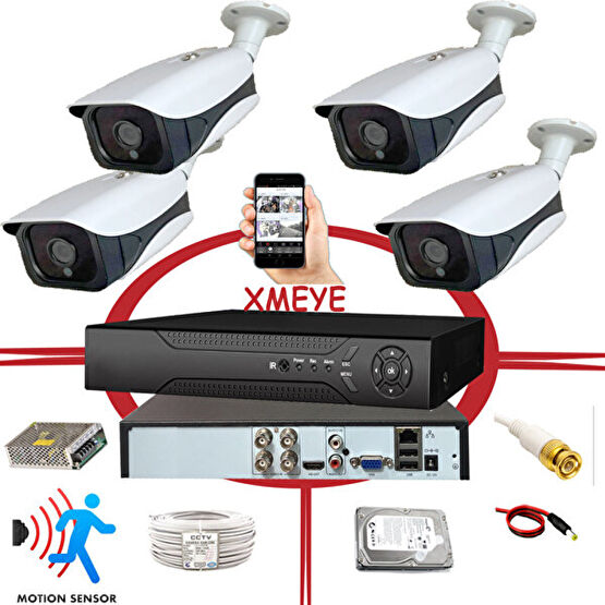 Bises 4 Kameralı Hareket Algılayan 5 MP Lens 36 IR LED Metal Kasa Güvenlik Kamerası Seti Bs539 Güvenlik Kameraları Fiyatı