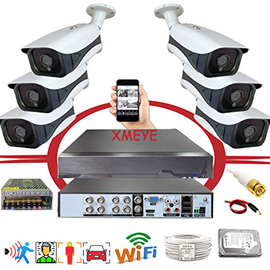 Bises 6'lı Kameralı Araç ve İnsan Tanımalı Hareket Algılayan 5 MP Lens 36 IR LED Metal Kasa Güvenlik Kamera Seti Bs336 Güvenlik Kameraları Fiyatı