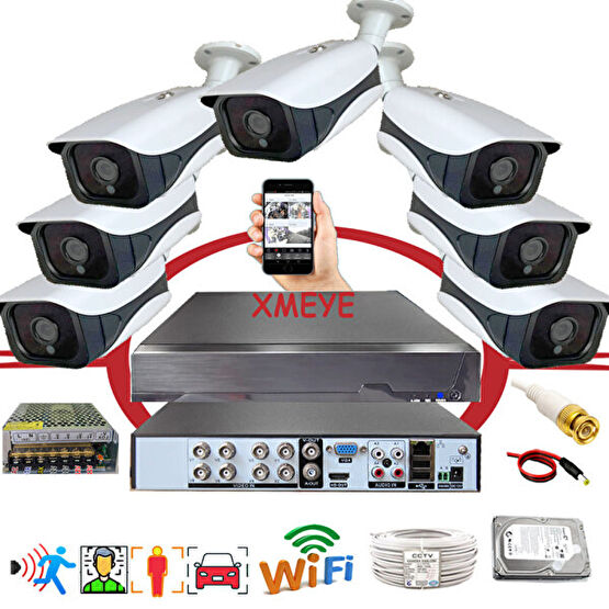 Bises 7'li Kameralı Araç ve İnsan Tanımalı Hareket Algılayan 5 MP Lens 36 IR LED Metal Kasa Güvenlik Kamera Seti Bs336 Güvenlik Kameraları Fiyatı