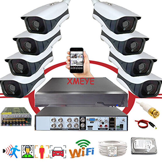 Bises 8'li Kameralı Araç ve İnsan Tanımalı Hareket Algılayan 5 MP Lens 36 IR LED Metal Kasa Güvenlik Kamera Seti Bs336 Güvenlik Kameraları Fiyatı
