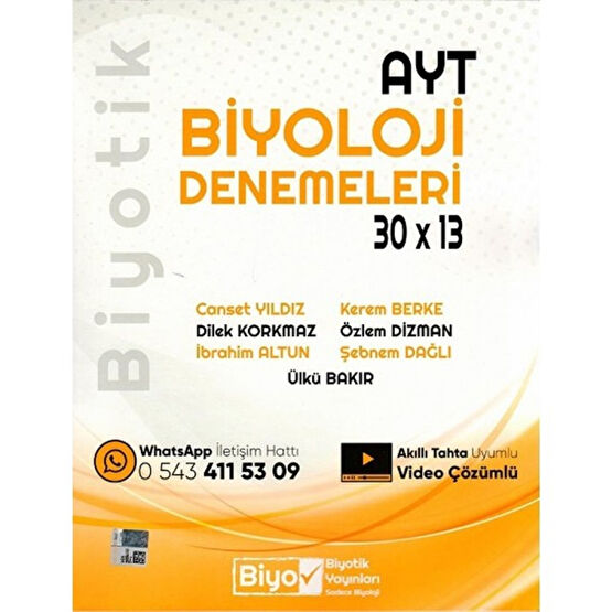 Biyotik Yayınları AYT Biyoloji Biyotik 30 x 13 Denemeleri - Canset Yıldız Temel Yeterlilik Testi (TYT) Fiyatı