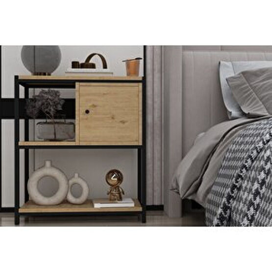 BK Concept Raflı İki Katlı Dolaplı Geniş Metal Komodin Meşe 80 Cm Mtl-kmd-1013-m Komidin Fiyatı
