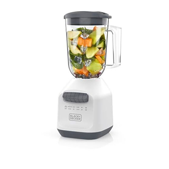 BLACK+DECKER 750W Ice Crushing Blender, 56oz PerfectPour Jar, 6-Tip Stainless Steel Blade, 8 Speeds + Pulse, White Blenderler Fiyatı