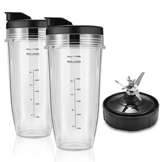 Blender Replacement Parts for Ninja, 24oz Ninja Blender Cups with To-Go Lids, 7 Fins Extractor Blade, Compatible with Nutri Ninja Auto iQ Blenders BL2012, BL2013, BL450, BL480 Yedek Parça ve Aksesuar Fiyatı