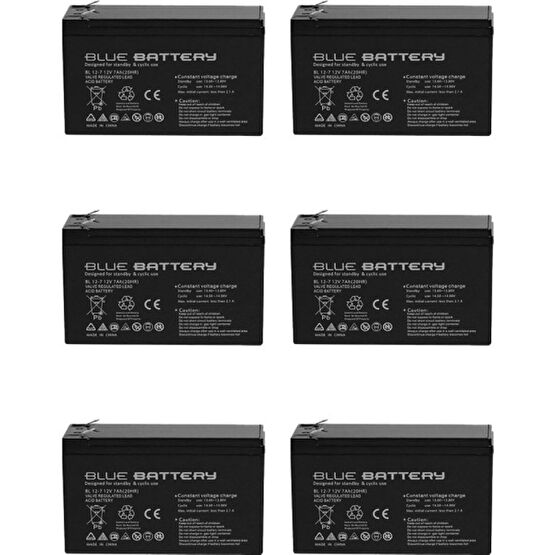 Blue Battery 6 Adet Blue Battery 12V 7AH Bakımsız Kuru Akü 2023 Eylül Üretim 12 Volt 7 Amper Kesintisiz Güç Kaynakları (UPS) Fiyatı