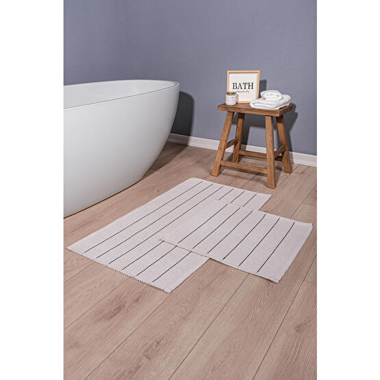 Bluenity Basic Stripe Doğal Pamuklu 2li Banyo Paspas Seti 60x100 50x60 Cm Ekru / Siyah Çizgili Banyo Tekstili Fiyatı