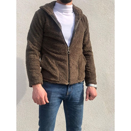Blues Moda Welsoft Peluş Polar Yumuşacık Fermuarlı Kapüşonlu Mont Hırka Beyaz Erkek Hırkalar Fiyatı