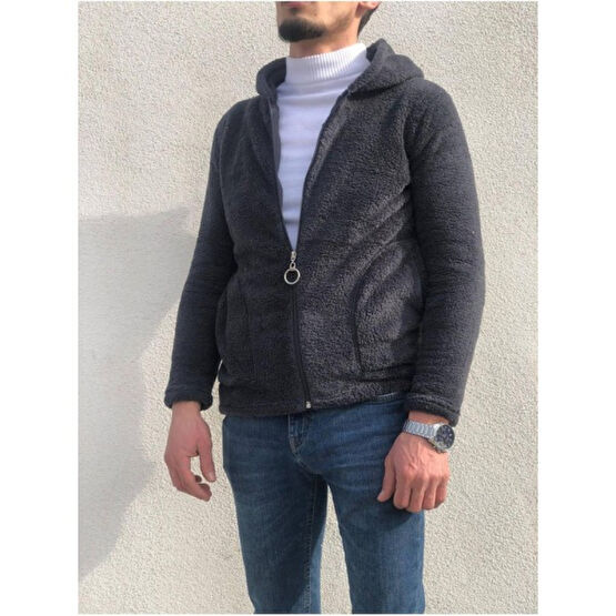 Blues Moda Welsoft Peluş Polar Yumuşacık Fermuarlı Kapüşonlu Mont Hırka Beyaz Erkek Hırkalar Fiyatı