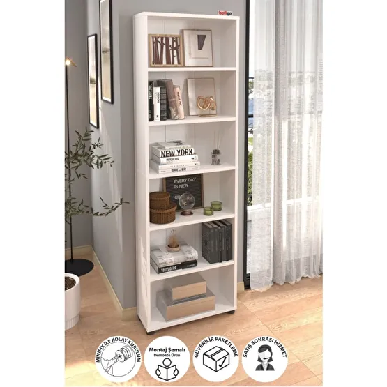 Bofigo 6 Rafli Kitaplik Dekoratif Kitaplik Modern Kitaplik Beyaz Kitaplık Fiyatı
