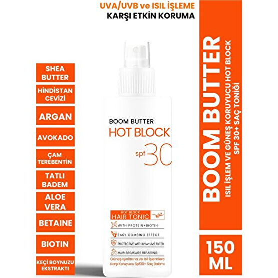 Boom Butter Isıl İşlem ve Güneş Koruyucu Hot Block Spf 30+ Saç Toniği 150 ml Saç Bakım Maskeleri & Serumlar & Spreyler Fiyatı