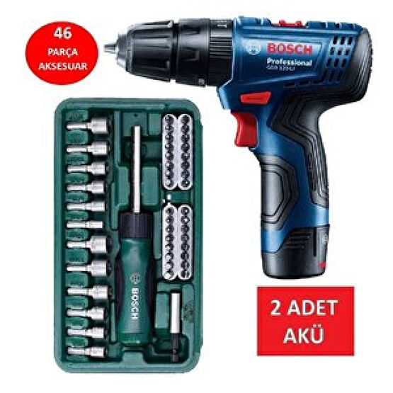 Bosch Darbeli Matkap Çift Akülü Şarjlı Matkap Akülü Vidalama + 46 Parça Vidalama Ucu Lokma Ucu Matkaplar Fiyatı