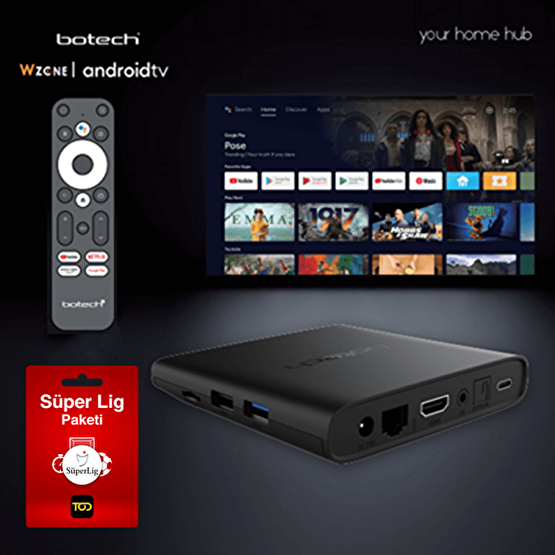 Botech Wzone 4K Ultra Hd Android TV Box + 3 Aylık Bein Connect Süper Lig Paketi Medya Oynatıcı / Player Fiyatı