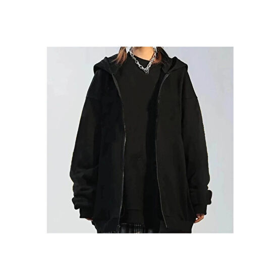 BROODs Düz Siyah Unisex Oversize (2 İPLİK) Mevsımlık Hırka L-XL Beden Kadın Hırka Fiyatı
