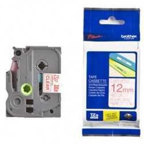 Brother Tze-132 12 mm Şeffaf Üzeri Kırmızı Laminasyonlu Etiket