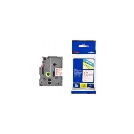 Brother Tze-132 12 mm Şeffaf Üzeri Kırmızı Laminasyonlu Etiket