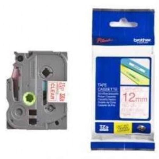 Brother Tze-132 12 mm Şeffaf Üzeri Kırmızı Laminasyonlu Etiket