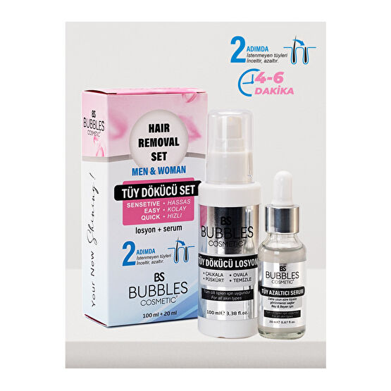 bs bubbles cosmetic Tüy Dökücü Krem Ve Tüy Azaltıcı Serum Ikili Set Set 100ml Unisex Tüy Dökücüler ve Azaltıcılar Fiyatı